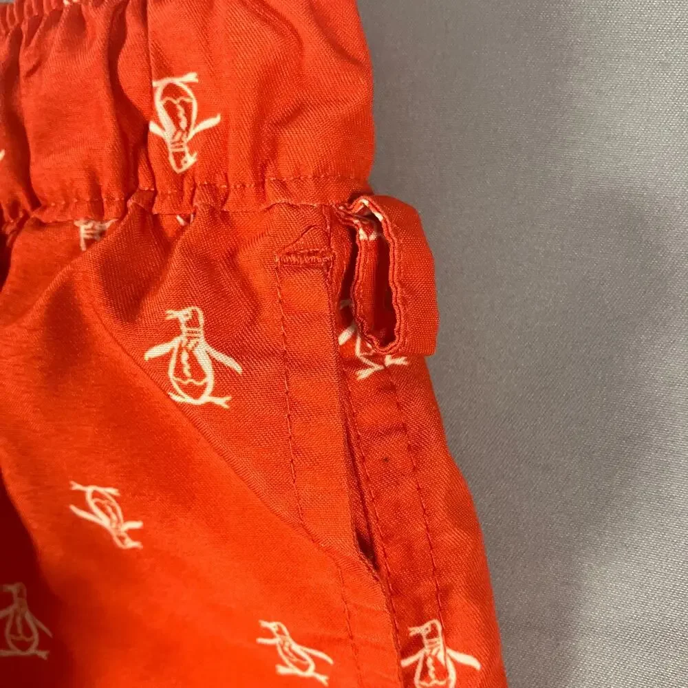 Original Penguin Swim Trunks Boys Medium‎ Red White Penguin Logo Print Board Sho